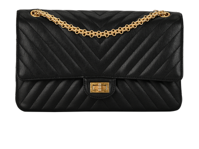 Medium 2.55 Chevron, &pound;4,100, Handbags, Black, Leather, Front view